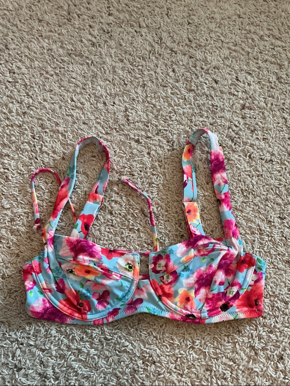 Victoria's Secret Floral Underwire Bikini Top in Light Blue and Pink